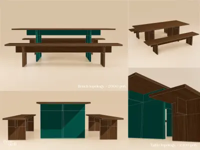 DELING - Dining table and bench - LAREDOUTE - 3 pieces Free 3D model