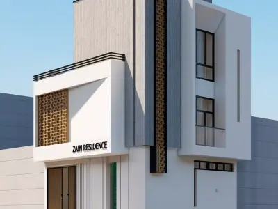 Modern Hillside Residence 612 Sqft 3D Model With Full Drawings Low-poly 3D model