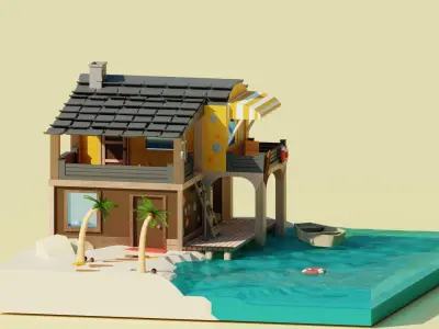 House on the beach Low-poly 3D model