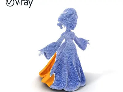 Elegant Princess Character Model in Golden Gown Low-poly 3D model