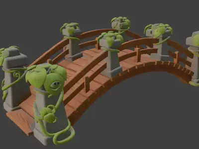 park bridge wooden bridge village bridge 3D model