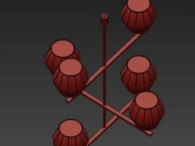 Wide Antique Brass Chandelier and pendant lamps 2 3D model
