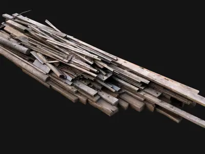 Pile of Planks Boards and Logs Firewood Low-poly 3D model