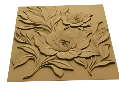 Modern Flower Relief Panel Wall Decor Set STL Mural CNC 379  3D model