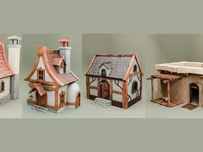 Stylized Fantasy House Pack Low Poly 3D Medieval Desert Houses Low-poly 3D model