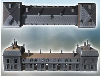 Baroque-style hotel with Mansard roof double roof arrows and mul 3D print model