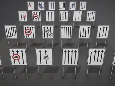 Verkehrszeichen-Fahrstreifentafeln road signs with arrows Low-poly 3D model