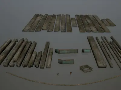 Wooden Pier Set Low-poly 3D model