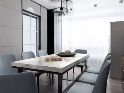 DINING room with marble table and chairs 3D model