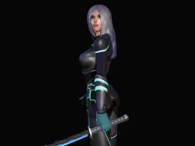 Katana Girl Low-poly 3D model