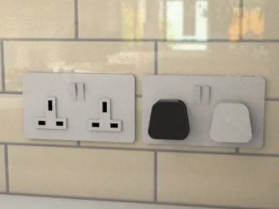 UK double electric socket with plug  Free low-poly 3D model