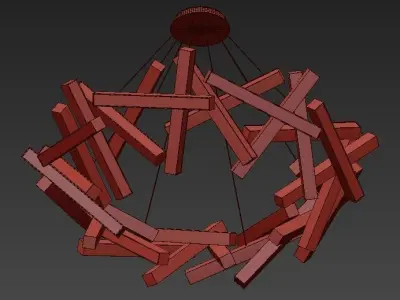 CHAOS chandelier made of wooden sticks 3D model