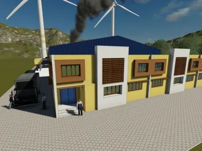 FACTORY building with wind turbines 3D model