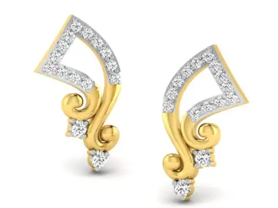 Gold Diamond Women Earring 3D print Model 3D print model 87