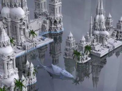 Pirate Aztec Treasure Island With Megalodon Shark 3D model