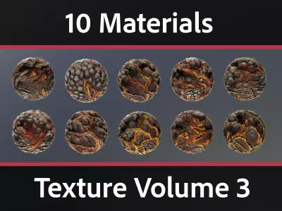 10 Materials Lava Seamless PBR Volume 3 Texture