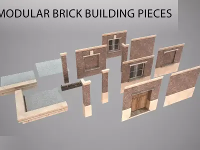 Modular Brick Building Pieces Next Gen PBR Low-poly 3D model