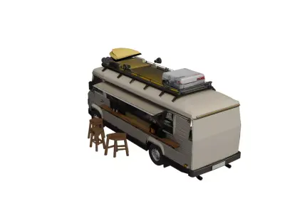 Food Truck low poly Mobile Street Food Kitchen Vehicle Low-poly 3D model