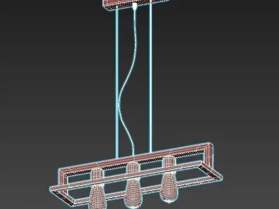 detail pendant light with three lights hanging from ceiling 3D model
