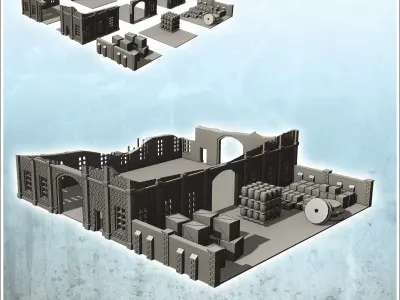 Large multi-storey brick industrial warehouse with outdoor stora 3D print model