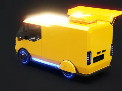  Futuristic Cyberpunk Street Food Truck 3D Model -Neon Sci-Fi Food Van 