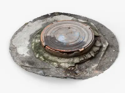 Photorealistic 3D scan of manhole Hatch cover Sewer Manhole Low-poly 3D model buy