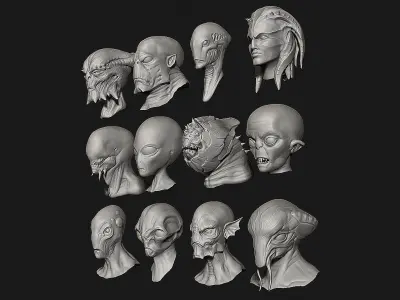 12 Aliens Heads 3D model