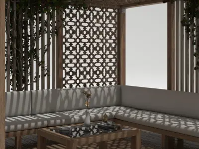Wood Gazebo with ivy plant 3D model