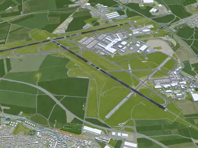 Prague Vaclav Havel Airport 15km Low-poly 3D model