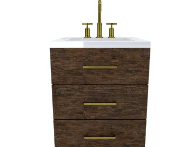 Vanity bathroom with drawers and brass faucet 3D model