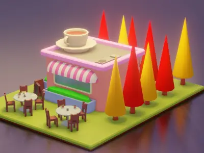 Low poly Coffee shop  Low-poly 3D model