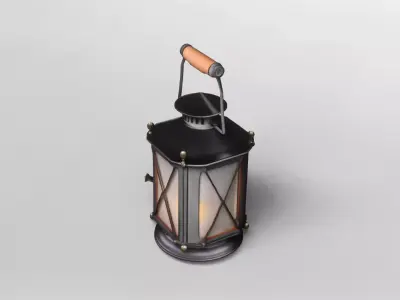 Vintage Black Metal Lantern with Wooden Handle 3D model