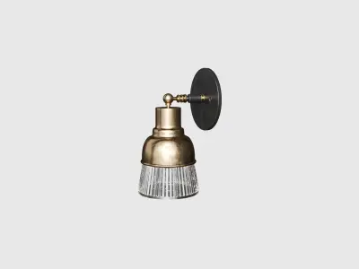 Spun Brass and Holophane Glass Armed Wall Light 3d model 3D model