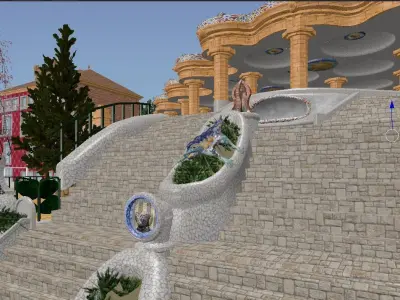ParkGuell garden with steps and trees 3D model