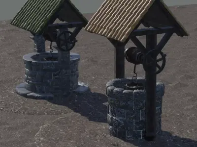 2 full sized Medieval Wells 3D model