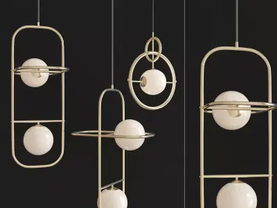 China Contemporary Gold Hanging Light Lamp low poly 3d model Low-poly 3D model