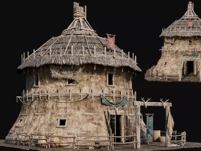 AFRICAN 02 with INTERIORS 4K TEXTURES Low-poly 3D model