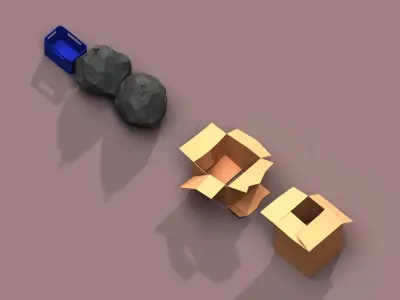 Post Apocalyptic Cardboard Box and Garbage Low-poly 3D model