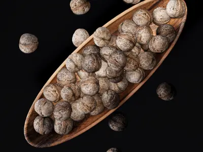 Walnut v2 in a wooden nut bowl Low-poly 3D model
