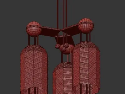 LANTERN three - light chandelier in brass 3D model