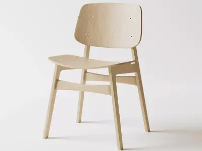 Scandinavian Modern Wooden Chair - Nordic Oak Dining Seat 3D model