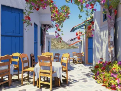 european style beach restaurant 3D model
