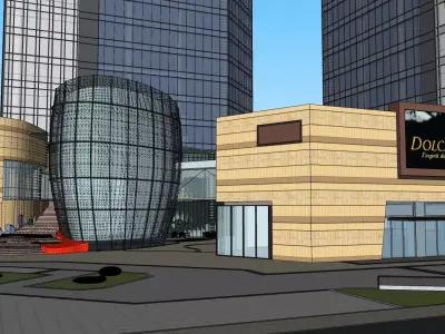 simple building with shopping mall and glass facade 3D model