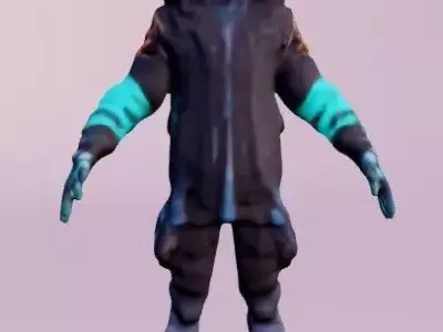 Futuristic character in a hooded jacket with glowing neon lines 3D model