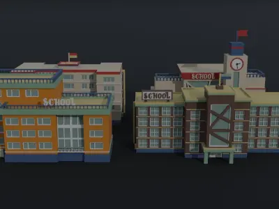 Cartoon Schools Polygonal Style Low-poly 3D model