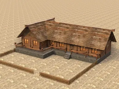 Game-ready medieval stable house Low-poly 3D model