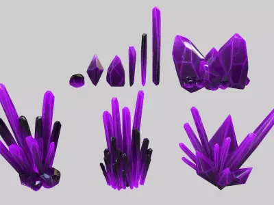 Crystal Set amethyst Low-poly 3D model