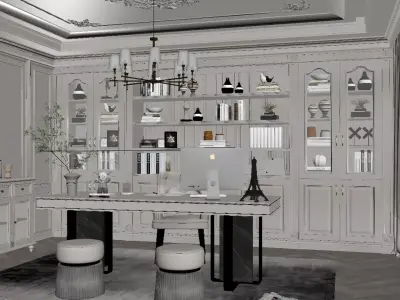 French-style Light Luxury Study Room 3D model