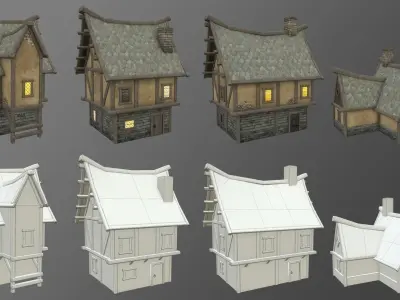 Medieval Houses and Props - Game Props Low-poly 3D model
