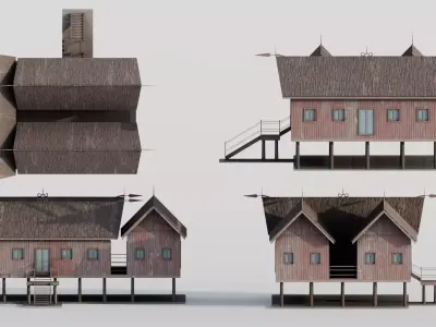 Traditional Houses Rumah Betang Low-poly 3D model